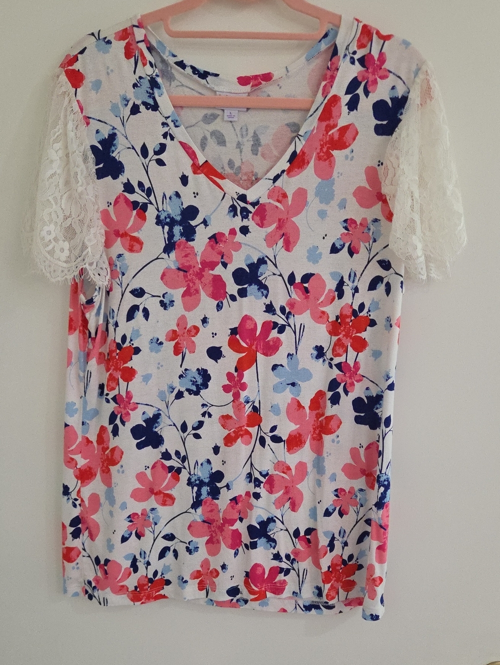 LuLaRoe Floral Short Sleeve V-Neck Top